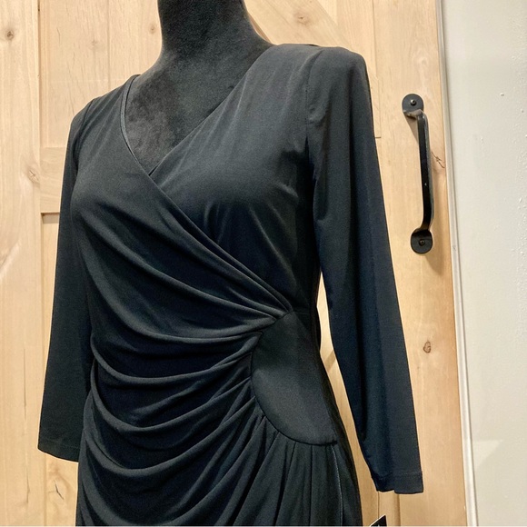 NOS Black Faux Wrap Dress Size Small Thalia Sodi 3/4 Length Sleeves V Neck - Picture 7 of 16